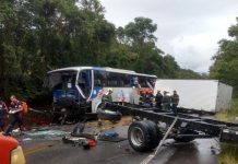 Acidente entre ônibus e caminhão deixa um morto e 24 feridos na BR-282