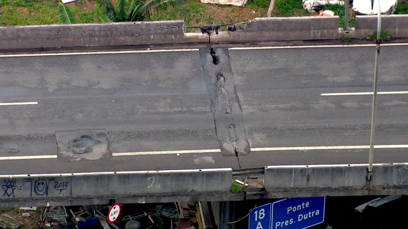 Rachaduras causaram interdição de viaduto. (Foto: Reprodução/Globo)